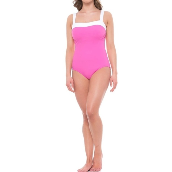 NWT MIRACLESUIT SWIMSUIT Slimming Spectra Bright Pink White Size 16 - Picture 1 of 12
